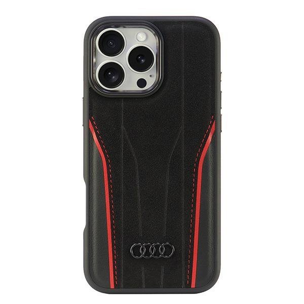 Audi Genuine Leather MagSafe iPhone 16Pro Max 6.9&quot; czarno-czerwony/black-red hardcase AU-TPUPCMIP16PM-R8/D3-RD