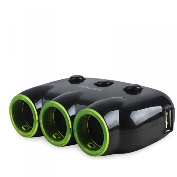 AWEI rozgałęźnik samochodowy C-353 gniazda zapalniczki 12V + 2 USB, rozdzielacz czarny/black
