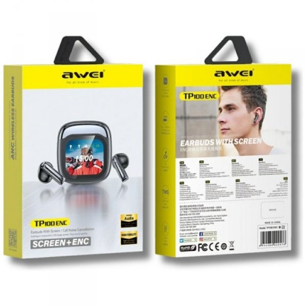 Słuchawki bezprzewodowe AWEI TP100 ENC   Bluetooth 5.4 TWS + stacja dokująca czarny