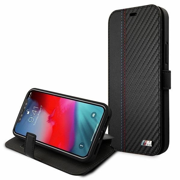 Etui BMW BMFLBKP12SMCARBK iPhone 12 mini 5,4&quot; czarny/black book M Collection PU Carbon Stripe