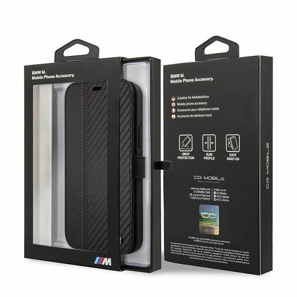 Etui BMW BMFLBKP12SMCARBK iPhone 12 mini 5,4&quot; czarny/black book M Collection PU Carbon Stripe