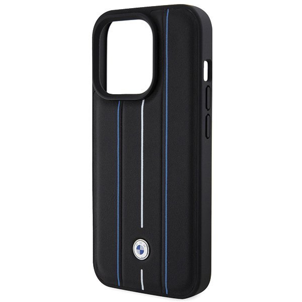 BMW BMHCP15X22RVSK iPhone 15 Pro Max 6.7&quot; czarny/black hardcase Leather Stamp Blue Lines