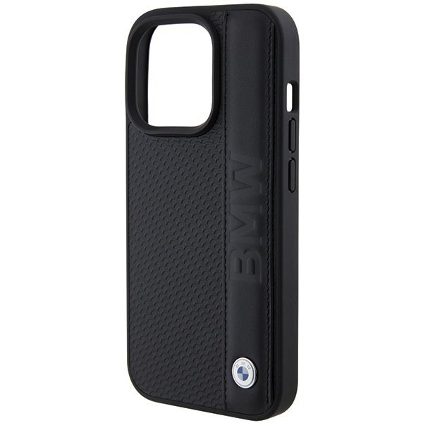 BMW BMHCP15L22RDPK iPhone 15 Pro 6.1&quot; czarny/black hardcase Leather Textured & Stripe
