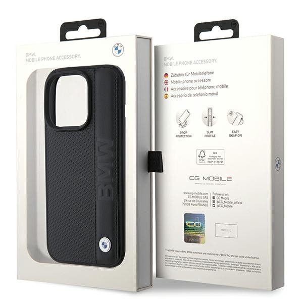 BMW BMHCP15X22RDPK iPhone 15 Pro Max 6.7&quot; czarny/black hardcase Leather Textured & Stripe