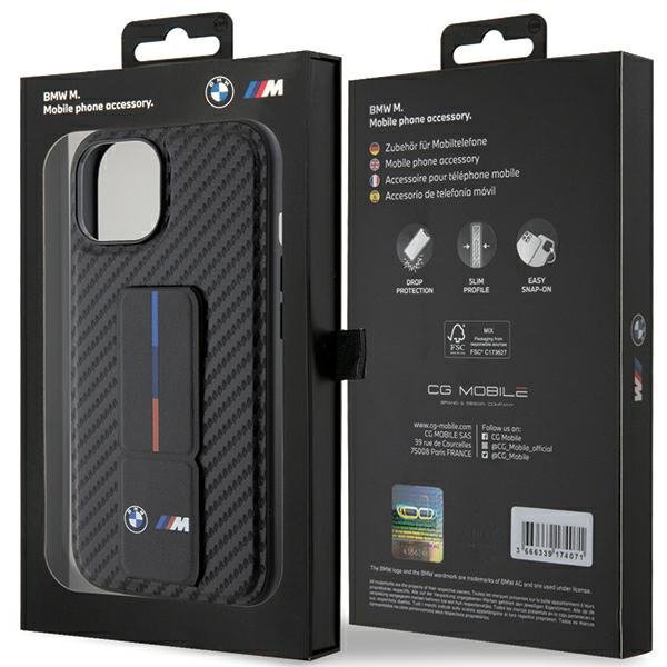 BMW BMHCP15SGSPCCK iPhone 15 / 14 / 13 6.1&quot; czarny/black hardcase Grip Stand Smooth & Carbon