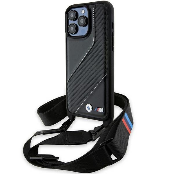 BMW BMHCP15L23PSCCK iPhone 15 Pro 6.1&quot; czarny/black hardcase M Edition Carbon Stripe & Strap