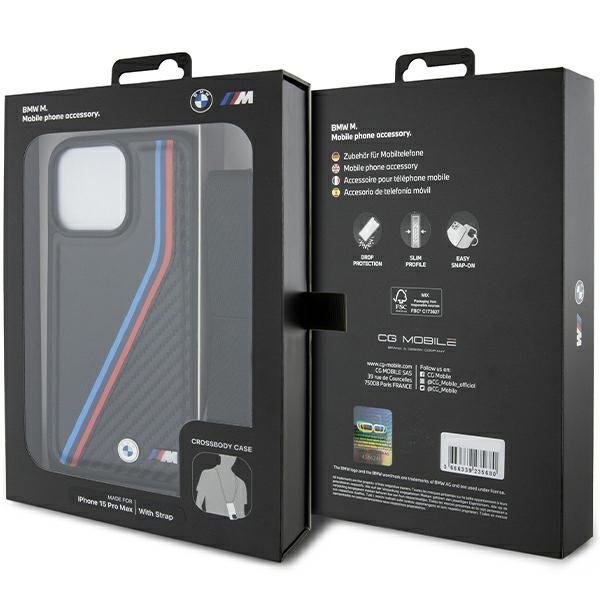 BMW BMHCP15L23PSVTK iPhone 15 Pro 6.1&quot; czarny/black hardcase M Edition Carbon Tricolor Lines & Strap