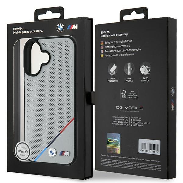 BMW BMHMP16S23PUPDG iPhone 16 6.1&quot; szary/grey hardcase M Perforated Tricolor Line MagSafe