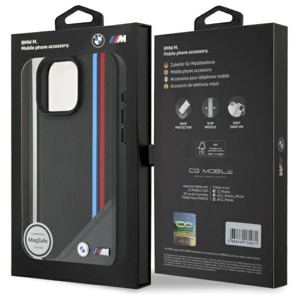 BMW BMHMP16X23PUTRA iPhone 16 Pro Max 6.9&quot; antracyt/antracite hardcase M Meshed Tricolor Stripes MagSafe