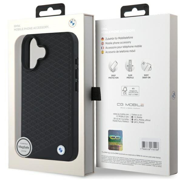 BMW BMHMP16S23RDDK iPhone 16 6.1"        czarny/black hardcase Sign Leather Diamond Metal Logo MagSafe