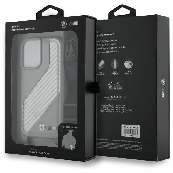 BMW BMHCP16S23PSCCG iPhone 16 6.1&quot;       szary/grey hardcase M Edition Carbon Stripe & Strap