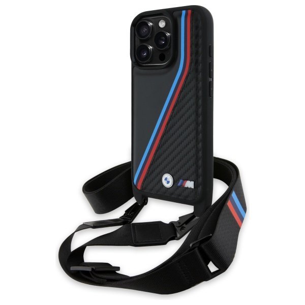 BMW BMHCP16X23PSVTK iPhone 16 Pro Max 6.9&quot; czarny/black hardcase M Edition Carbon Tricolor Lines & Strap