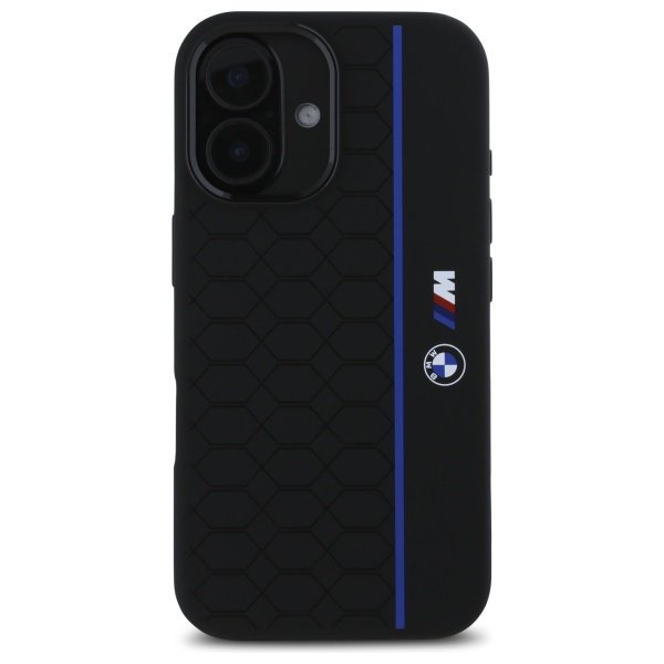 BMW BMHMP16S23SHEB iPhone 16 6.1&quot;        czarny/black hardcase Silicone Hexagon Blue Line MagSafe