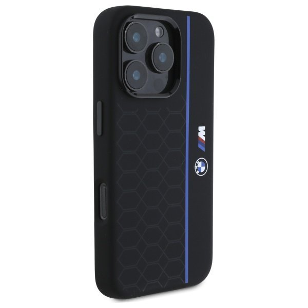 BMW BMHMP16X23SHEB iPhone 16 Pro Max 6.9&quot; czarny/black hardcase Silicone Hexagon Blue Line MagSafe