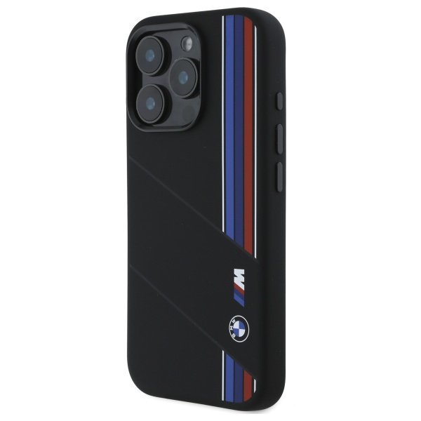 BMW BMHMP16L23SCUK iPhone 16 Pro 6.3&quot;    czarny/black hardcase Silicone Cut Tricolor Lines MagSafe