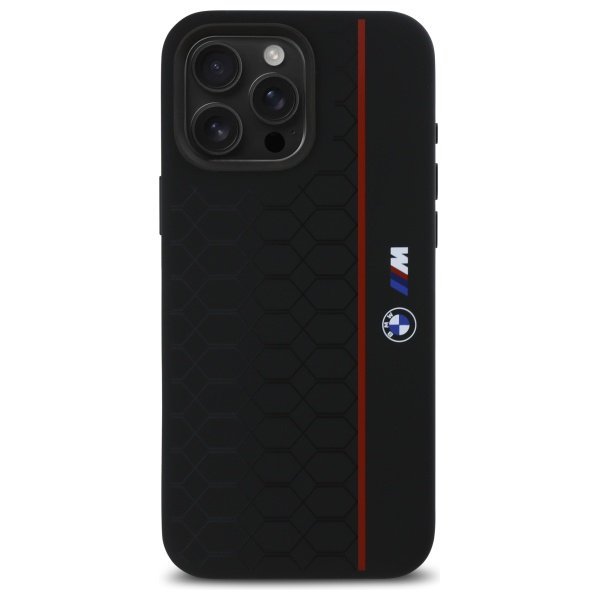 BMW BMHMP16X23SHER iPhone 16 Pro Max 6.9&quot; czarny/black hardcase Silicone Hexagon Red Line MagSafe
