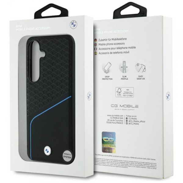 Etui BMW Leather Textured and Smooth     MagSafe do Samsung Galaxy S25 czarny