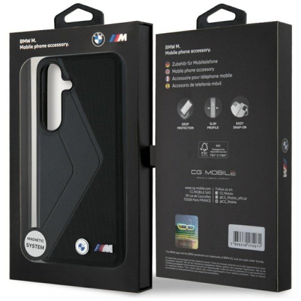 Etui BMW Leather Oversized Stripes       MagSafe do Samsung Galaxy S25 czarny