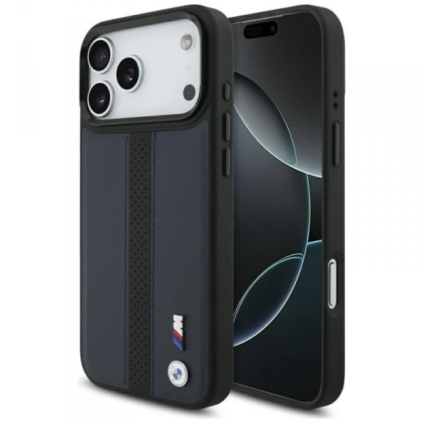 Etui BMW M Perforated Stripe Logo        MagSafe do iPhone 17 Pro Max granatowy