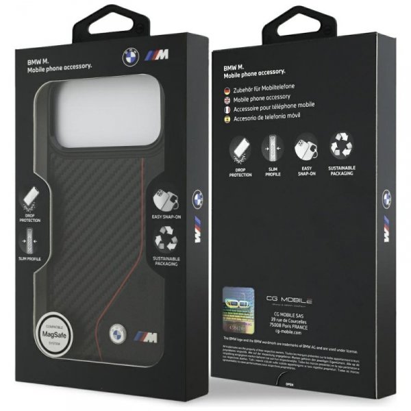 Etui BMW M Carbon Line &amp; Logo MagSafe do iPhone 17 Pro Max czerwony