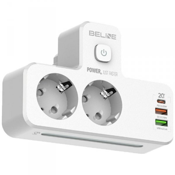 Listwa zasilająca Beline                 z podświetleniem LED 2xUSB-A/USB-C/2xAC biały