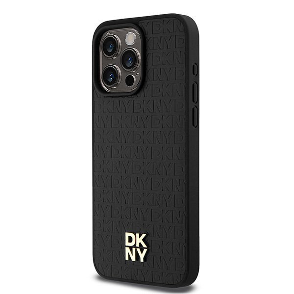 DKNY DKHMP15XPSHRPSK iPhone 15 Pro Max6.7&quot; czarny/black hardcase Leather Monogram Pattern Metal Logo MagSafe