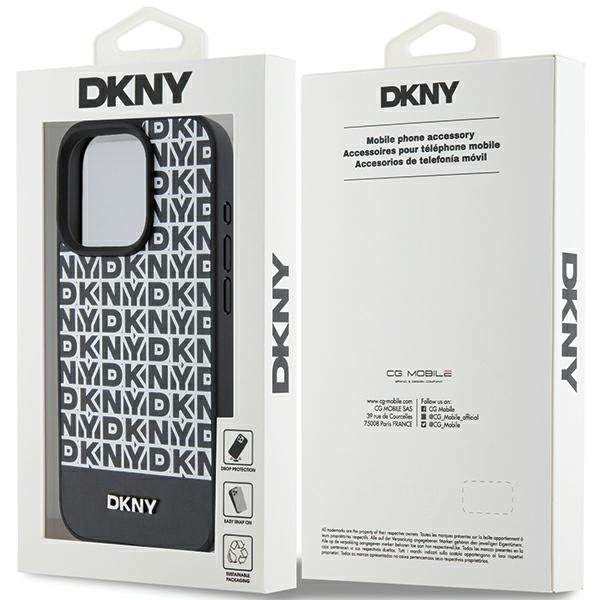 DKNY DKHMP15XPSOSPK iPhone 15 Pro Max6.7&quot; czarny/black hardcase Leather Printed Pattern Metal Logo MagSafe