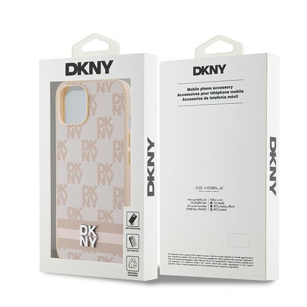 DKNY DKHCP15MPCPTSSP iPhone 15 Plus /14 Plus 6.7&quot; różowy/pink hardcase Leather Checkered Mono Pattern & Printed Stripes