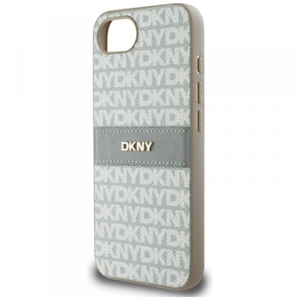 Etui DKNY Repeat Texture Pattern with    Tonal Stripe do iPhone 16e beżowy