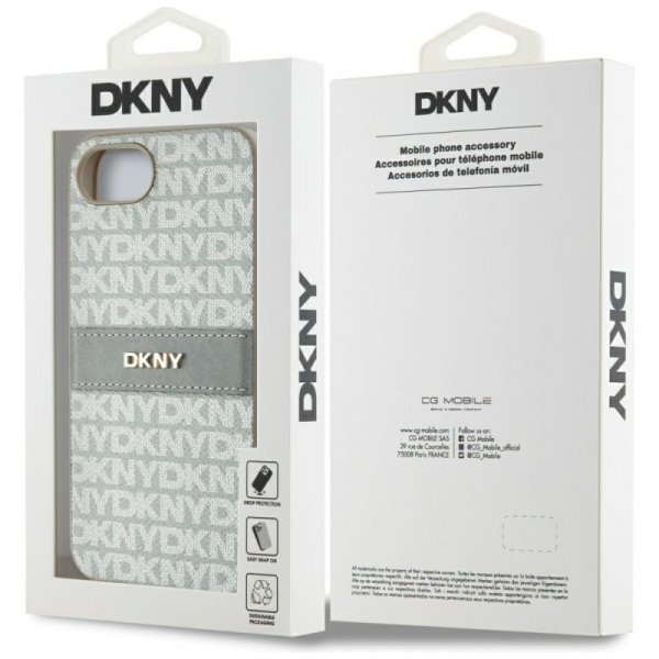 Etui DKNY Repeat Texture Pattern with    Tonal Stripe do iPhone 16e beżowy