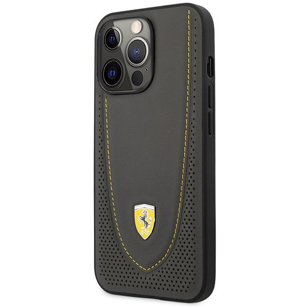 Ferrari FEHCP13LRGOG iPhone 13 Pro / 13 6.1&quot; czarny/black hardcase Leather Curved Line