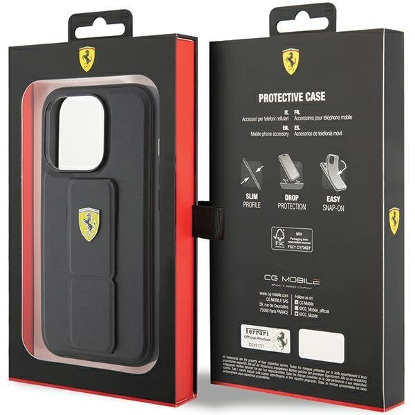Ferrari FEHCP15XGSPSIK iPhone 15 Pro Max 6.7&quot; czarny/black hardcase Grip Stand Metal Logo