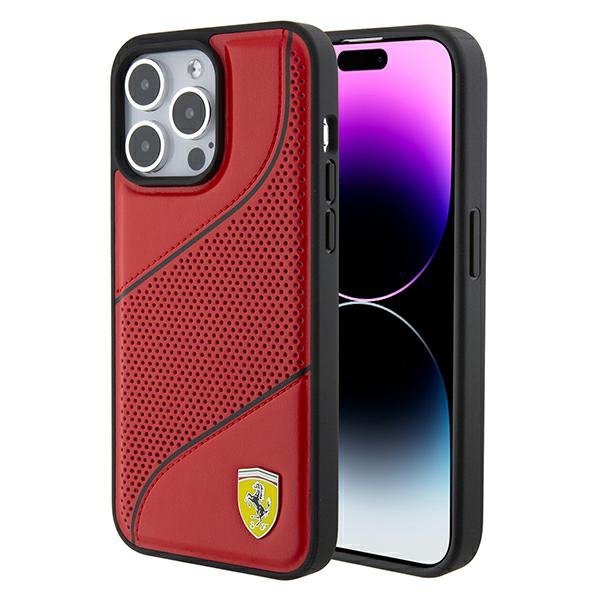 Ferrari FEHCP15LPWAR iPhone 15 Pro 6.1&quot; czerwony/red hardcase Perforated Waves Metal Logo