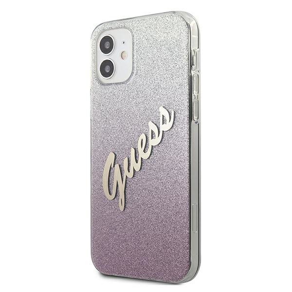 Guess GUHCP12SPCUGLSPI iPhone 12 mini5,4&quot; różowy/pink hardcase Glitter Gradient Script