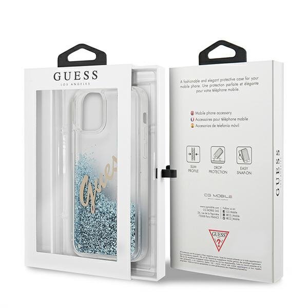 Guess GUHCP12SGLVSBL iPhone 12 mini5,4&quot; niebieski/blue hardcase Glitter Vintage Script