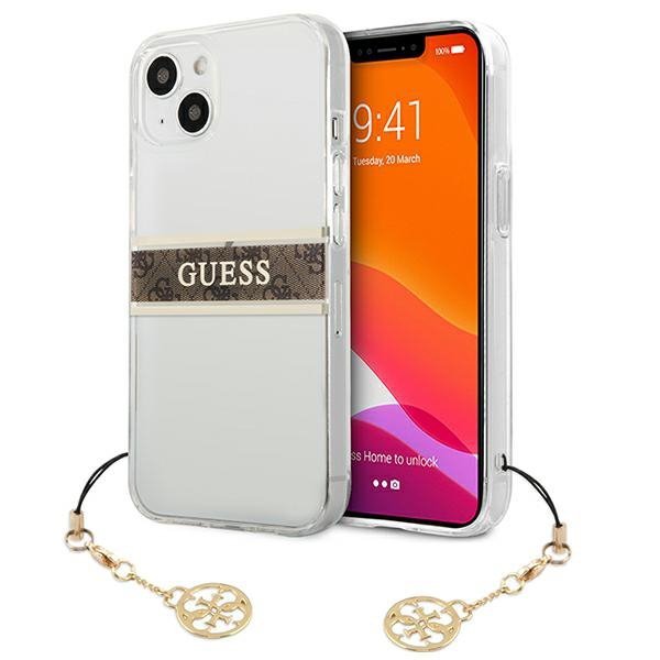 Guess GUHCP13SKB4GBR iPhone 13 mini 5,4&quot; Transparent hardcase 4G Brown Strap Charm