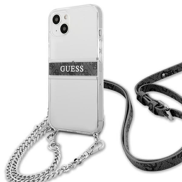 Guess GUHCP13SKC4GBSI iPhone 13 mini 5,4&quot; Transparent hardcase 4G Grey Strap Silver Chain