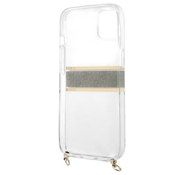 Guess GUHCP13SKC4GBGO iPhone 13 mini5,4&quot; Transparent hardcase 4G Brown Strap Gold Chain