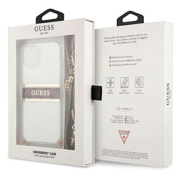 Guess GUHCP13SKC4GBGO iPhone 13 mini5,4&quot; Transparent hardcase 4G Brown Strap Gold Chain