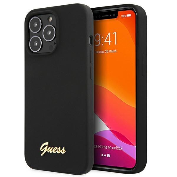 Guess GUHMP13LLSLMGBK iPhone 13 Pro / 136,1&quot; black/czarny hardcase Silicone Script Gold Logo MagSafe