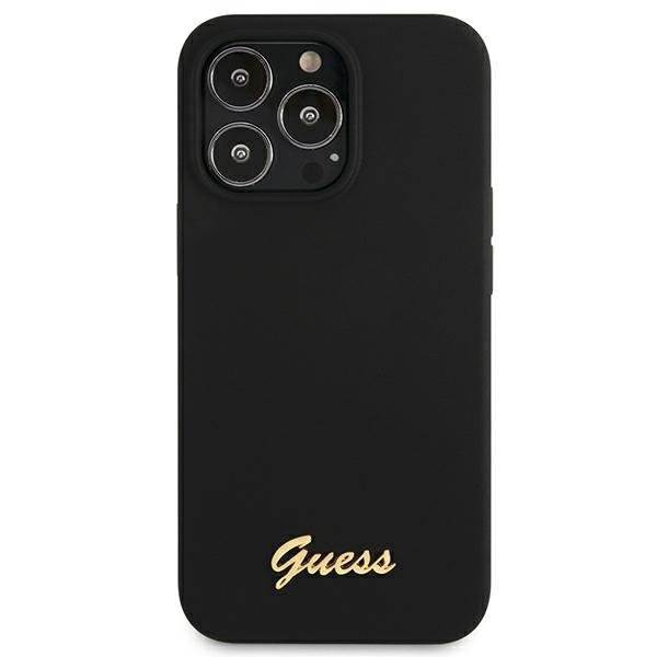 Guess GUHMP13LLSLMGBK iPhone 13 Pro / 136,1&quot; black/czarny hardcase Silicone Script Gold Logo MagSafe