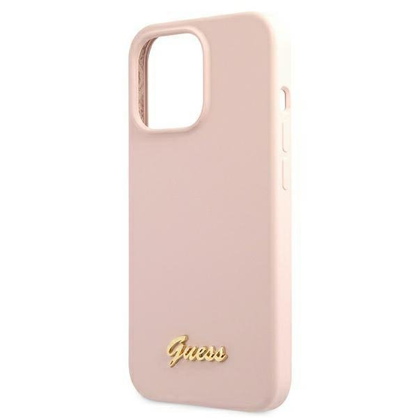 Guess GUHMP13LLSLMGLP iPhone 13 Pro / 13 6,1&quot; jasnoróżowy/light pink hardcase Silicone Script Gold Logo Magsafe