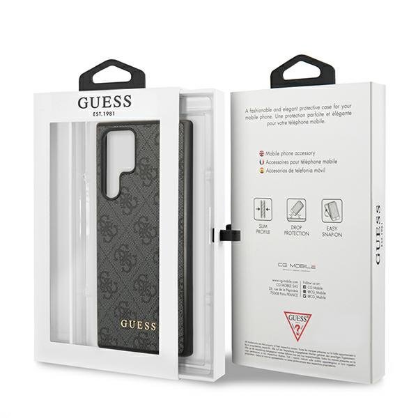 Guess GUHCS22LG4GFGR S22 Ultra S908 szary/grey hard case 4G Metal Gold Logo