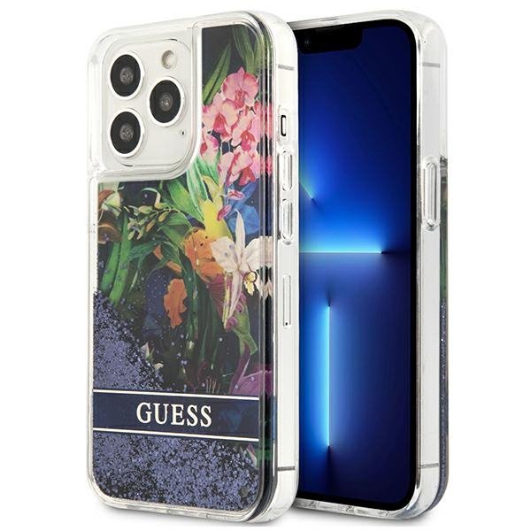 Guess GUHCP13LLFLSB iPhone 13 Pro / 136,1&quot; niebieski/blue hardcase Flower Liquid Glitter
