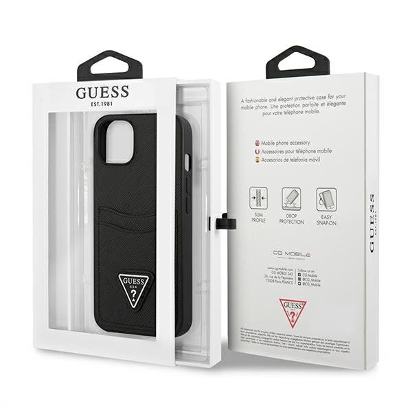Guess GUHCP13SPSATPK iPhone 13 mini 5,4&quot;czarny/black hardcase SaffianoTriangle Logo Cardslot