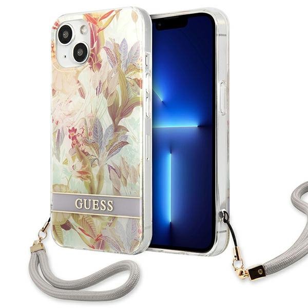 Guess GUHCP13SHFLSU iPhone 13 mini 5,4&quot; fioletowy/purple hardcase Flower Strap
