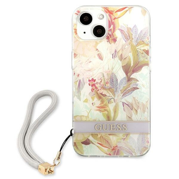 Guess GUHCP13SHFLSU iPhone 13 mini 5,4&quot; fioletowy/purple hardcase Flower Strap