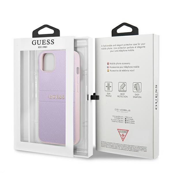 Guess GUHCP13SPSASBPU iPhone 13 mini5,4&quot; fioletowy/purple Saffiano Hot Stamp & Metal Logo