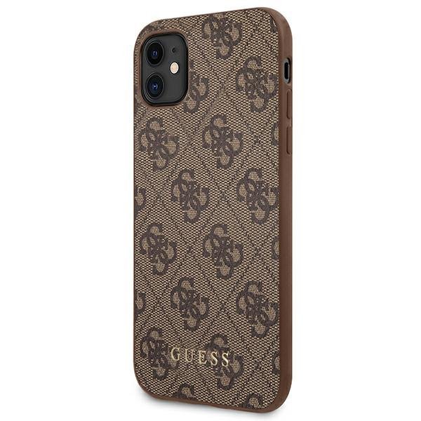 Guess GUHCN61G4GFBR iPhone 11 / Xr 6,1&quot;brązowy/brown hard case 4G Metal Gold Logo