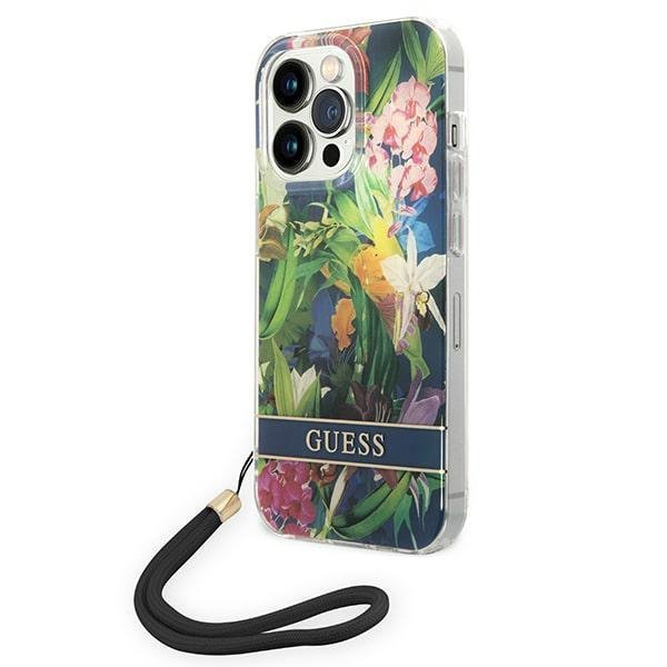 Guess GUOHCP14XHFLSB iPhone 14 Pro Max6,7&quot; niebieski/blue hardcase Flower Strap